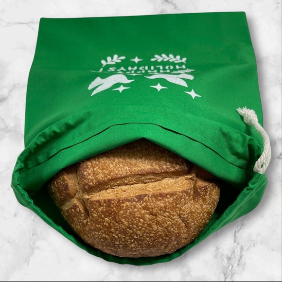 Christmas Holiday Cotton Bread Bag, Sourdough Bread Bag, Baker's Gift Bag - Picture 2 of 5